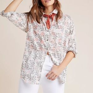 Anthropologie Embroidered Printed Buttondown Blouse Sz S EUC